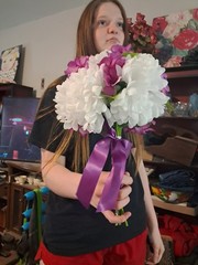 Handmade Artifial Floral Wedding Boquet Purple And White