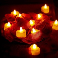 Artificial Rose Petals with 24 Pcs Flameless Heart Shaped LED Tealights Candles