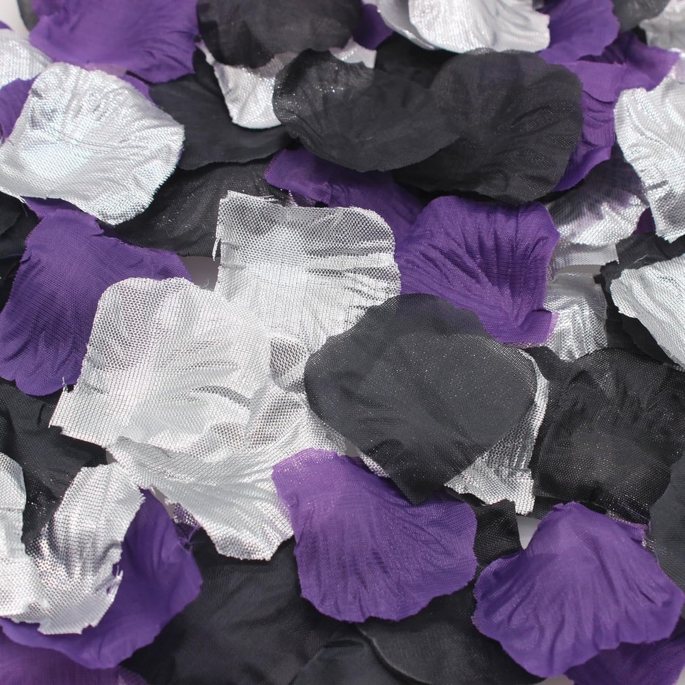 900PCS Dark Purple Black Silver Silk Rose Petals