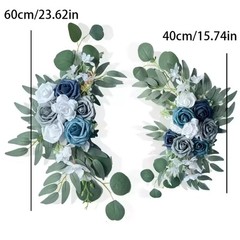 Boho Dusty Rose Blue Wedding Arch Flowers Kit Eucalyptus Garland Drapes Set