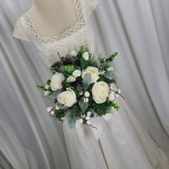 Woodsy Winter White Faux Silk Wedding Bouquet