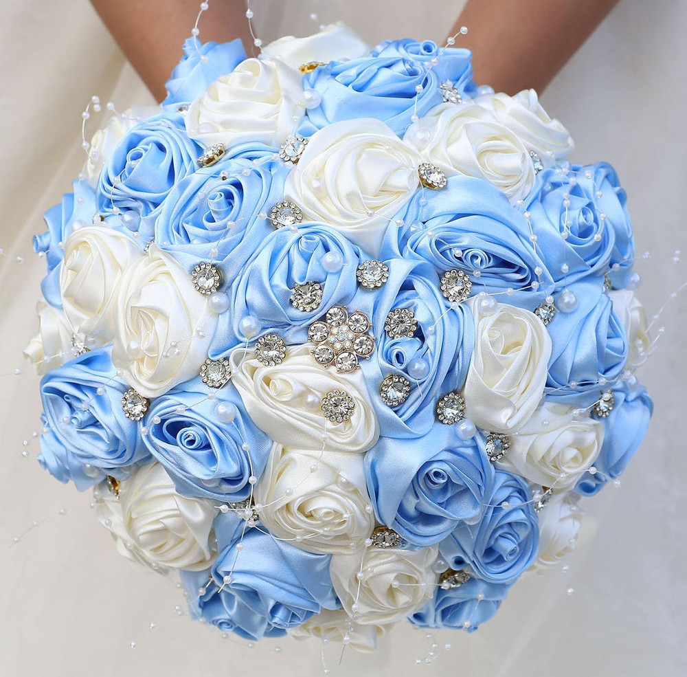 Bridal Wedding Bouquet round Bling Brooch Bouquet Throw Toss Artificial Rose Flo