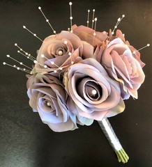 Pale Lavender Faux Flower Blooming Roses Bridal Bouquet Vintage Rhinestone/Pearl