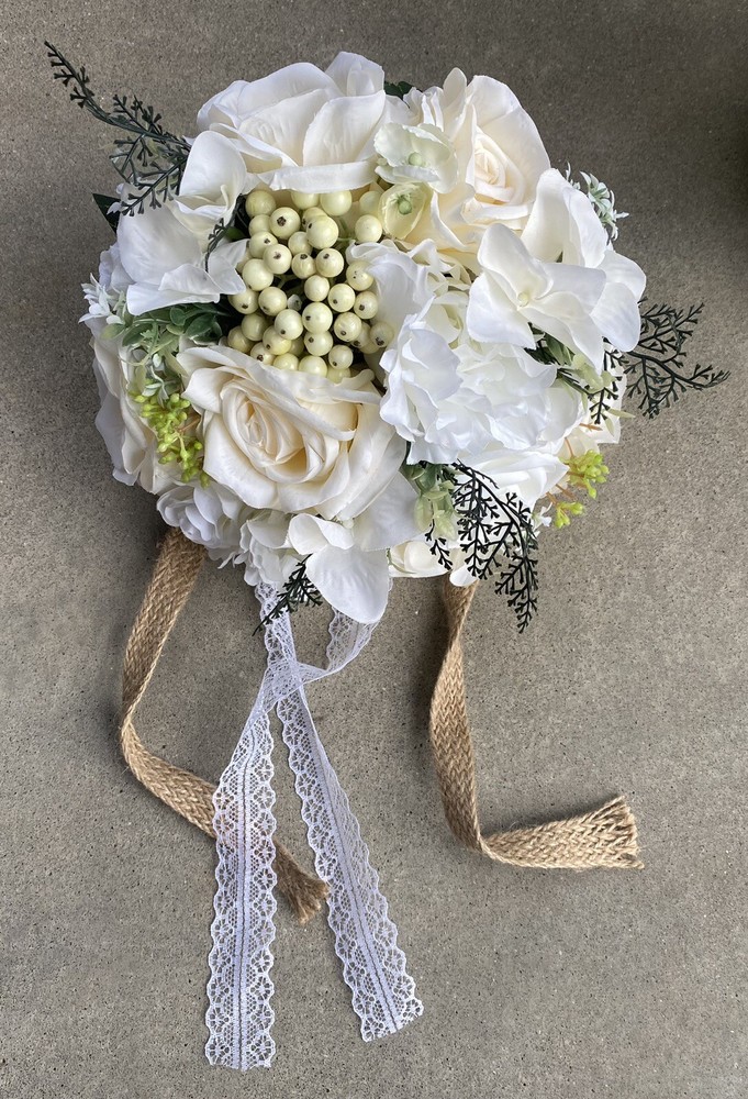 Fiwisora 9.8″ Bridal Holding Wedding Bouquet Real-Looking Mixed Flowers Ivory…
