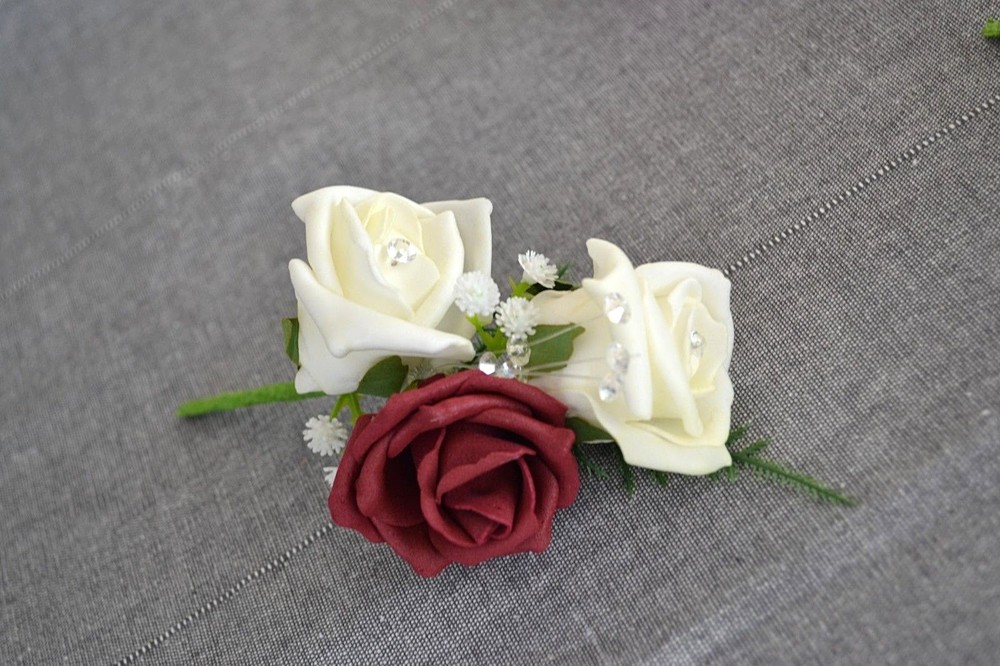 Wedding CORSAGE buttonhole, triple rose for groomsman, wedding guest, prom (C1)