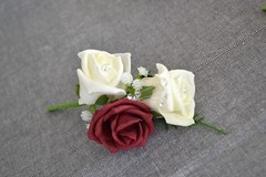 Wedding CORSAGE buttonhole, triple rose for groomsman, wedding guest, prom (C1)