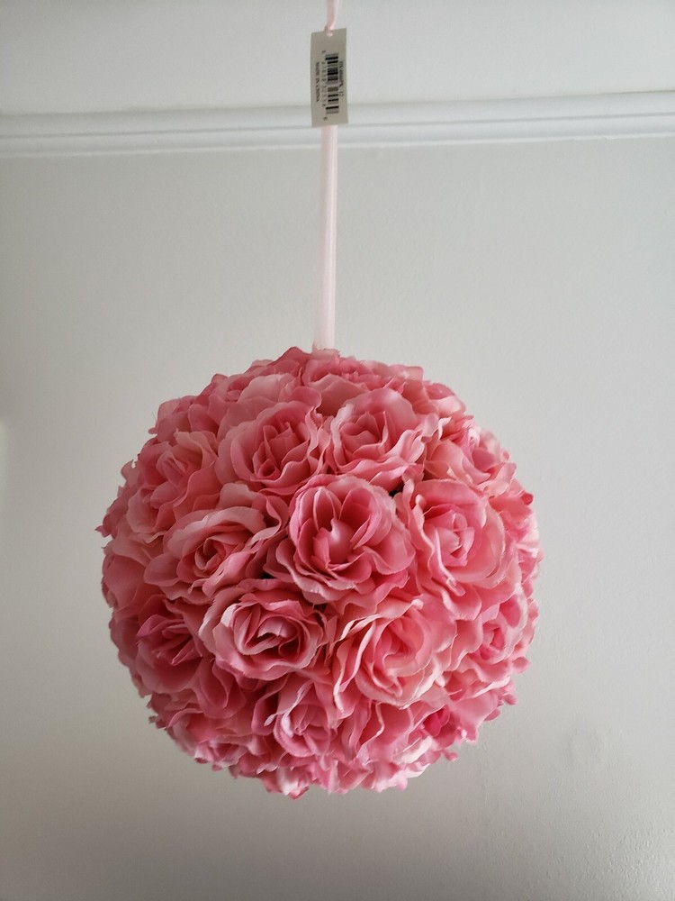 9in Pink Faux Rose Flower Decorative Ball Bedroom Home Hanging Decor.