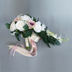 Bridal Bouquet Silk Flower Artificial Rose Drop Shape Bridesmaid Decor Chic Cute