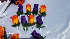 23 Pc Wedding Bouquet Set, Purple Roses, Orange Roses, White, Bouquet Package