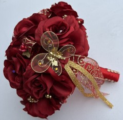 Bouquet Crystal Pearl Silk Roses Bridal Wedding Bouquet Artificial Fake Flowers