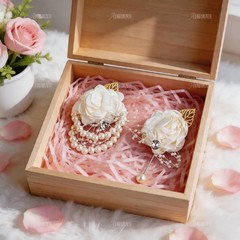Adjustable White Silk Rose Wrist Corsage 2 Pack with Pearl Bead for Bridesmaids