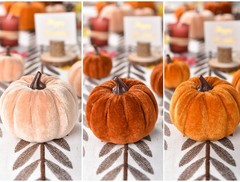 Lvydec Velvet Pumpkins Set Harvest Decoration, 12pcs Assorted Size Orange