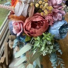Bridal Wedding Bouquet Budget Friendly Handmade Faux Florals Purple Blue Orange