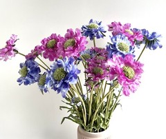 Scabiosa Stem Blue Flowers Faux Silk Scabiosas Purple Wild Flowers Rustic Stems