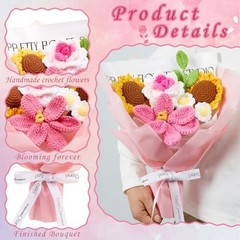Pink Crochet Flower Bouquet Crochet Sunflowers Tulips Roses for Home C-pink