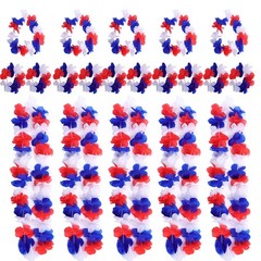 SUMERSHA 5 Set 20pcs Red White and Blue Flower Leis Patriotic 4th of July Decora