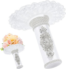 Bouquet Holder White Lace Handle Bouquet Holder Satin Bouquets Holders with Rhin