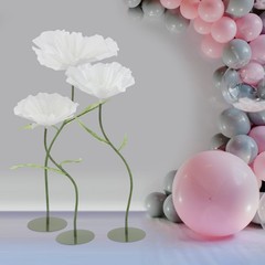 3 Pcs White Green Handmade Fake Corn Poppy Flower, Adjustable Stem Wedding Decor
