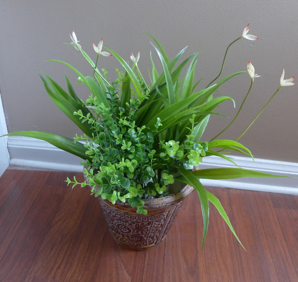 4 Pcs Artificial Plants Blooming Orchid Lifelike Plastic Grass