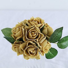 24 GOLD 2″ Mini FOAM ROSE Flowers Stems Wedding Events Decorations Supplies