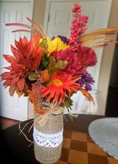 FALL Floral DECOR Bouquet + Vase LEAVES Centerpiece FLOWERS Grass BERRIES Multi