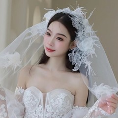 Wedding Veil Flower Feather Short Veil Bride Hair Accessoies White Lace Sheer