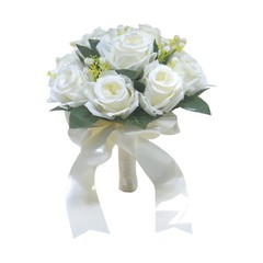 Realistic White Pink Flower Bridal Rose Bouquet Artificial Wedding Decor