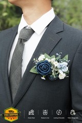 Ling’s Moment Dusty Blue Navy Boutonniere Men Groom Wedding