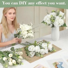 4 Kinds 55PCS Silk Hydrangea Artificial Flowers Eucalyptus White Hydrangea