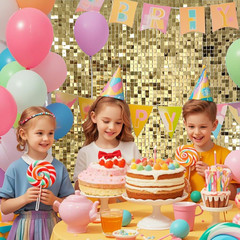 48 Pcs Light Gold Shimmer Wall Backdrop Panels for Birthday Decorations, 8X6 FT