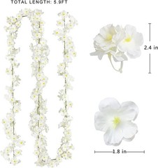 Sggvecsy Cherry Blossom Garland Artificial Flower Vines 4 4pcs, White