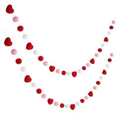 2 Pieces Felt Garlands Decorations Red Pink Ball and Heart Classic Colors Set