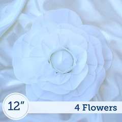 4 pcs 12″ White Artificial Large Roses Flowers Wall Backdrop Party Wedding