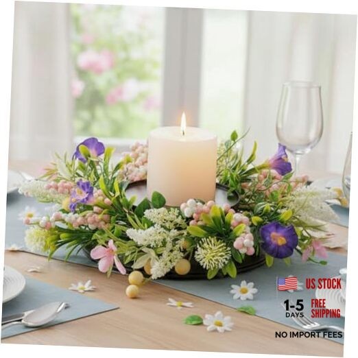 MOYEE Candle Holder Centerpieces for Tables,Candle Purple Trumpet Flower Wreath