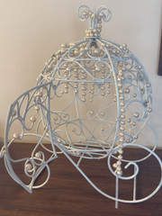 Cinderella Carriage Card Holder Wedding Centerpiece Pearl Decor 17×12 Elegant