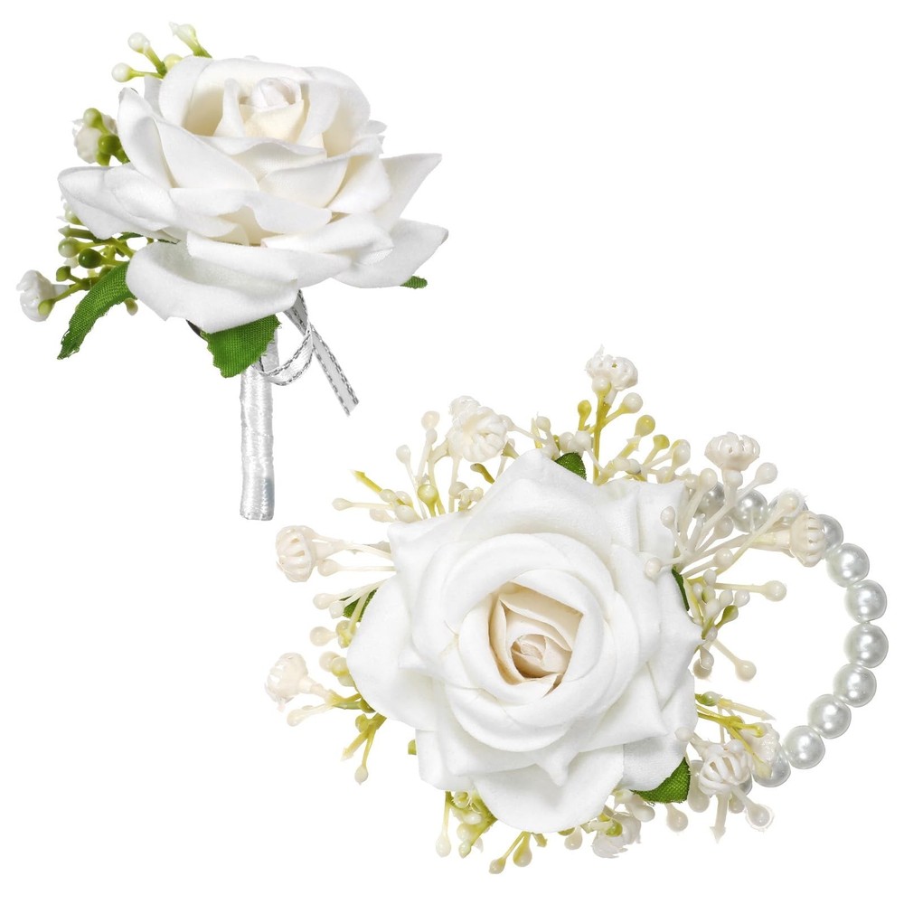 Tucnoeu 2pcs White Wrist corsages for Prom, Corsage Wristlet Band, Artificial…