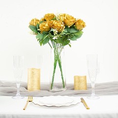 GOLD 2 Bushes 18″ ARTIFICIAL Faux Silk Rose FLOWERS Bouquet Wedding Decoration