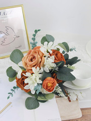 Burnt Orange Bridesmaid Bouquets – 2Pcs Artificial Boho Wedding Flowers