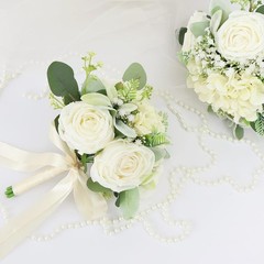 Set of 4 Bridesmaid Bouquets for Wedding – Silk Artificial Ivory Bridesmaid