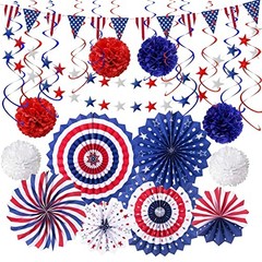 4th of July Patriotic Party Decorations 27 PCS Set, 6 Paper Fan, 6 Flower
