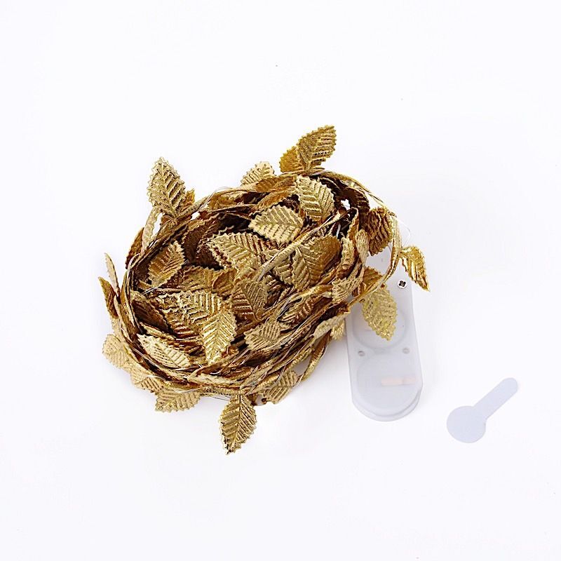 15 ft LED Metallic Gold Rose Leaves Garland Battery Operated Fairy Lights Party