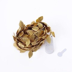 15 ft LED Metallic Gold Rose Leaves Garland Battery Operated Fairy Lights Party