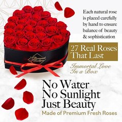 27 Preserved Roses in a Heart Box – Flowers Forever Valentine’s Day, Roses Forev
