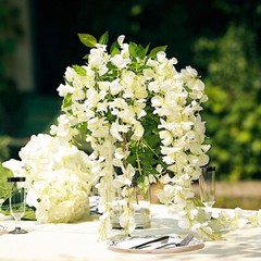 WHITE 44″ tall Silk Wisteria Flowers Hanging Vine Bush Wedding Centerpieces