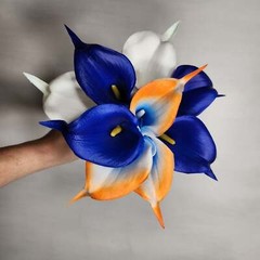 Orange Royal Blue Calla Lily Bridal Wedding Bouquet Accessories
