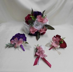 Wedding Silk Flower Bridal Bouquets Package White Purple Burgundy Dusty Rose