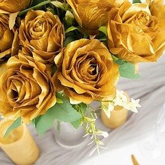GOLD 2 Bushes 18″ ARTIFICIAL Faux Silk Rose FLOWERS Bouquet Wedding Decoration