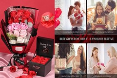 Preserved Red Rose Flowers with Love Necklace Gifts for Women Mom Birthday Prom