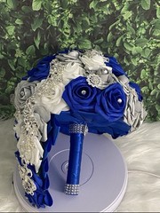 Cascade Brooch Bridal Bouquet -Royal Blue/silver/white – Made-To-Order