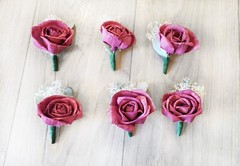 Fuchsia Bridal Bouquet Sola Wood Flower Dark Pink Ivory White Bridesmaid Corsage